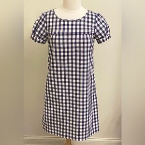 J. Crew Blue White Gingham Checked Short Puff Sleeve Pockets Coastal Dress SZ 6
